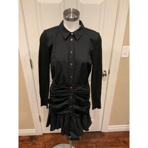 Veronica Beard Black Long Sleeve Ruched Shirt Dress, Size 8